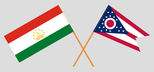 Crossed flags of Tajikistan and the State of Ohio. Official colors. Correct proportion