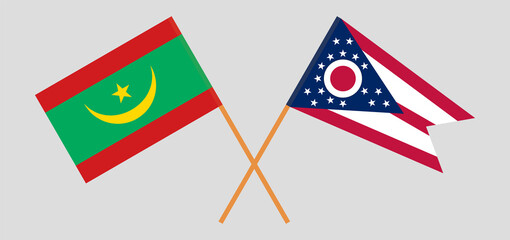 Crossed flags of Mauritania and the State of Ohio. Official colors. Correct proportion
