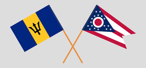 Crossed flags of Barbados and the State of Ohio. Official colors. Correct proportion