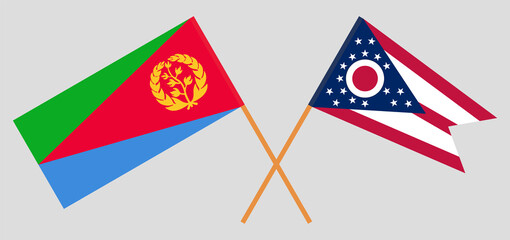 Fototapeta premium Crossed flags of Eritrea and the State of Ohio. Official colors. Correct proportion