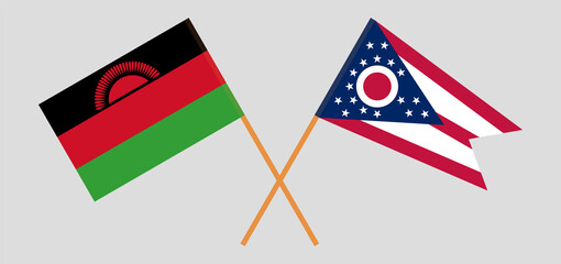Crossed flags of Malawi and the State of Ohio. Official colors. Correct proportion
