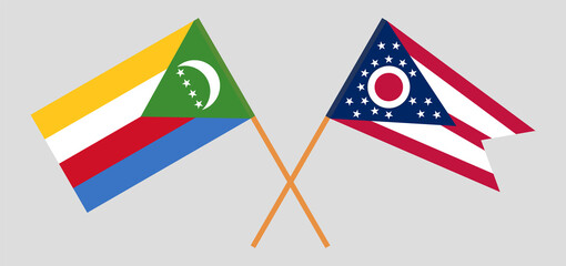 Crossed flags of the Comoros and the State of Ohio. Official colors. Correct proportion