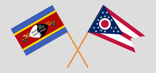 Crossed flags of Eswatini and the State of Ohio. Official colors. Correct proportion