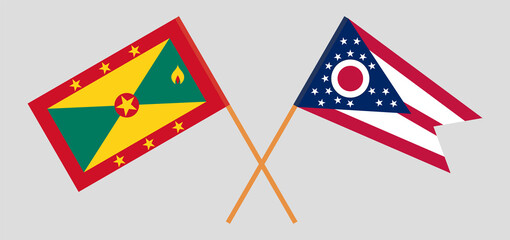 Crossed flags of Grenada and the State of Ohio. Official colors. Correct proportion