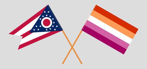 Crossed flags of the State of Ohio and Lesbian Pride. Official colors. Correct proportion
