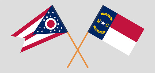 Crossed flags of the State of Ohio and The State of North Carolina. Official colors. Correct proportion