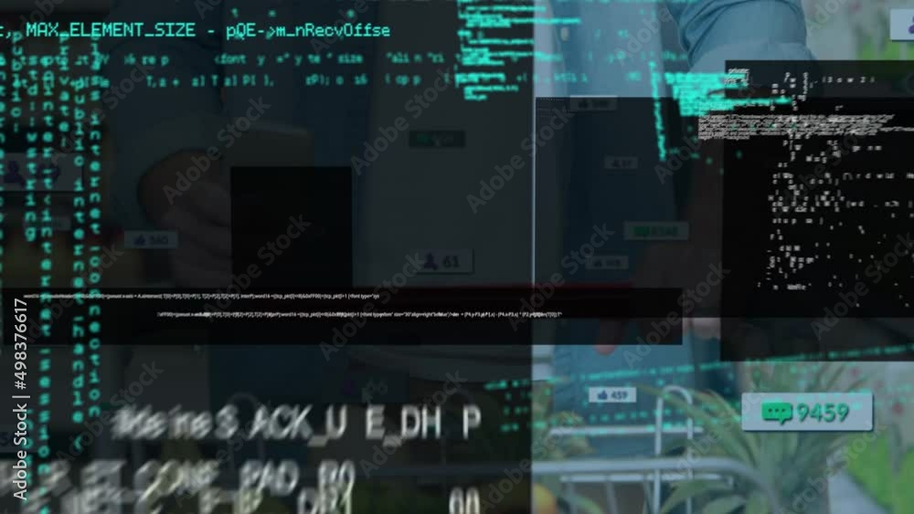 Poster animation of data processing over caucasian man using smartphone
