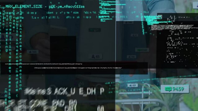 Animation of data processing over caucasian man using smartphone