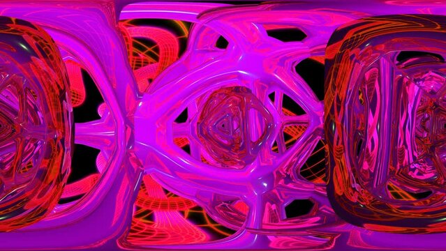Seamless animation of metal pink structure. Metaverse concept. Spherical panorama 360 virtual reality 3D rendering. Equirectangular environment map.