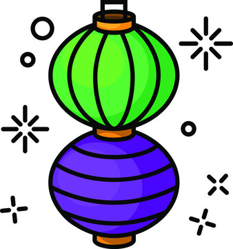 Asian traditional night street paper lanterns