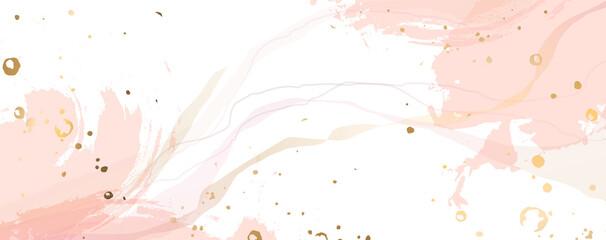 Luxurious golden wallpaper. Banner abstraction. Watercolor pink, lilac and gold spots on a white background. Brilliant lines. vector file.