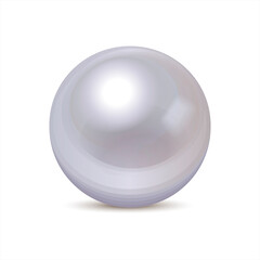 Single bright white pearl isolated on white background. Mother-of-pearl luxury pearl. Festive design element. Light Blue ball with shadow.  