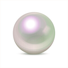 Single bright white pearl isolated on white background. Mother-of-pearl luxury pearl. Festive design element.  Vector ball with shadow. 