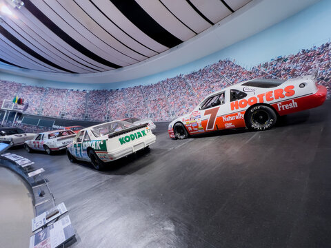 Race Cars on Display on the Glory Road at the NASCAR Hall of Fame