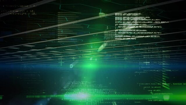 Animation of data processing and binary coding on green background