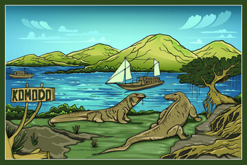 Komodo Island, East Nusa Tenggara, Indonesia. Vector Illustration EPS.10