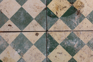 green and white vintage tiles background