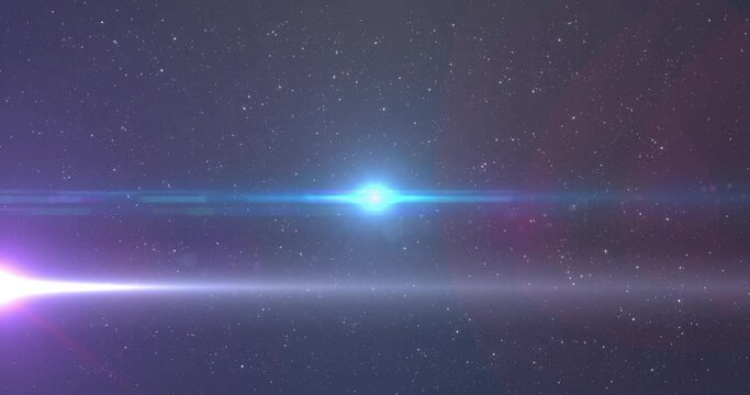 Animation of glowing blue light moving over spots of light and stars in background