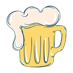 Isolated sketch of a beer mug with foam Vector