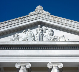 Upper facade of court building, US. - 498382649