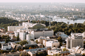 Naklejka premium Panoramic view of Kyiv houses in Ukraine