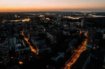 Fototapeta na wymiar Panoramic view of the night city of Kyiv in Ukraine