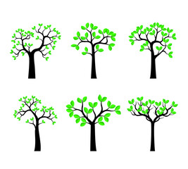 Set green Trees. Vector outline Illustration.