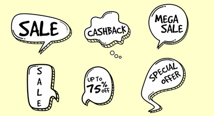 speech bubble set for sales promotion in cartoon style. advertising badge design