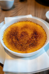 Sweet dessert crème brulée with brown sugar on top