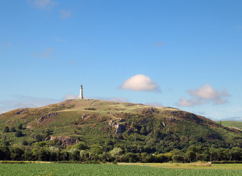 hoad hill and historic 19th century monument in Ulverston with surrounding fields