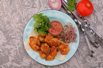 meat kebab is a national dish grilled meat on coals with sauce for the menu high-quality photo 