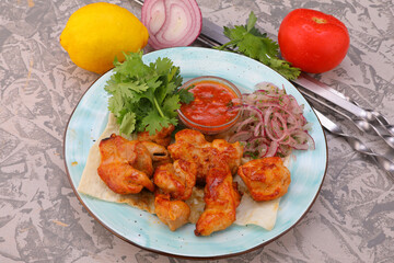 meat kebab is a national dish grilled meat on coals with sauce for the menu high-quality photo 