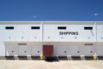 Cargo container parked in a distribution loading dock