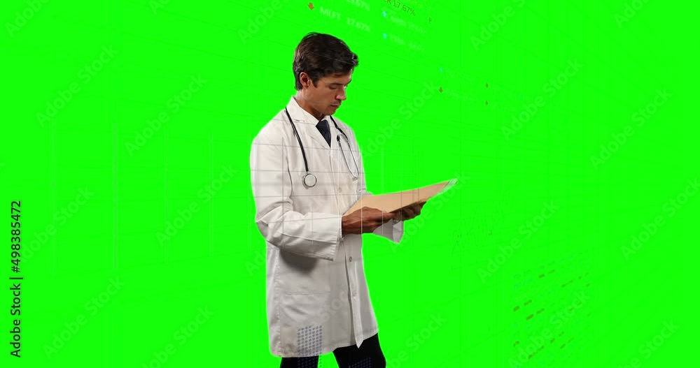 Canvas Prints Animation of biracial male doctor over data processing on green screen