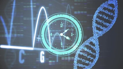 Animation of clock, dna strand and data processing - Powered by Adobe