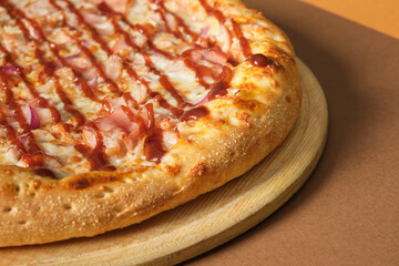 pizza with ham, onion and cheese mock up copy space