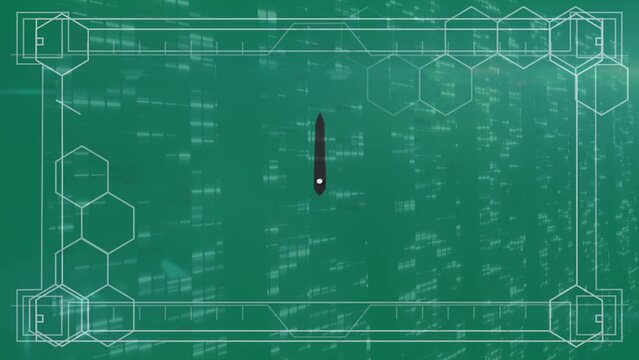 Animation of chevron pattern over green background with data processing