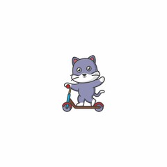 Cute Cat Scooter Mascot Logo