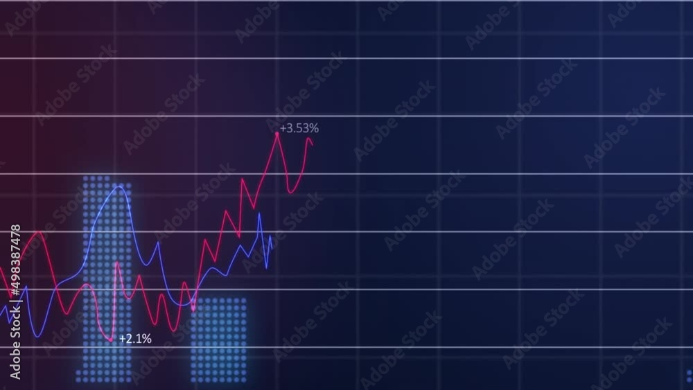 Poster animation of data processing and statistics over grid on blue background
