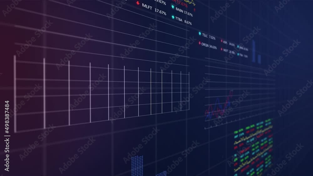Poster animation of data processing over grid on blue background