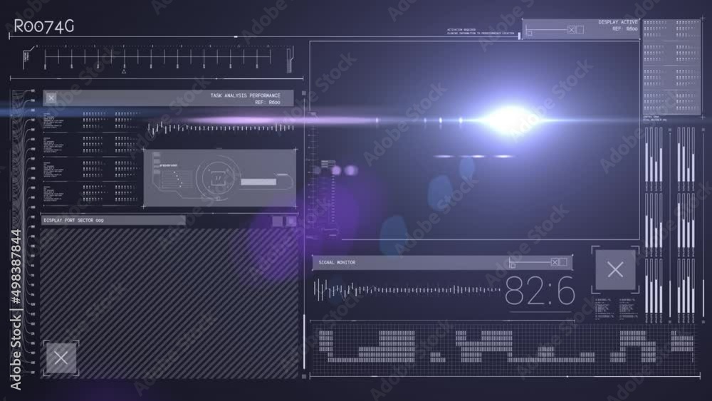 Poster animation of data processing over screen on black background