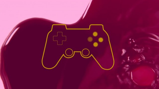 Animation of gamin pad over human blood on pink background