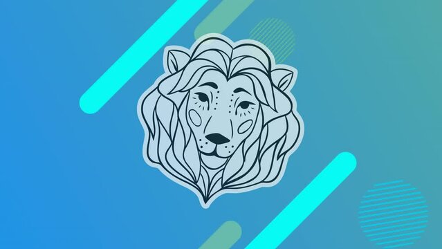 Animation of leo symbol over blue background with diverse shapes