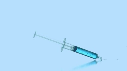 Animation of red dots over falling syringe with blue reagent - Powered by Adobe