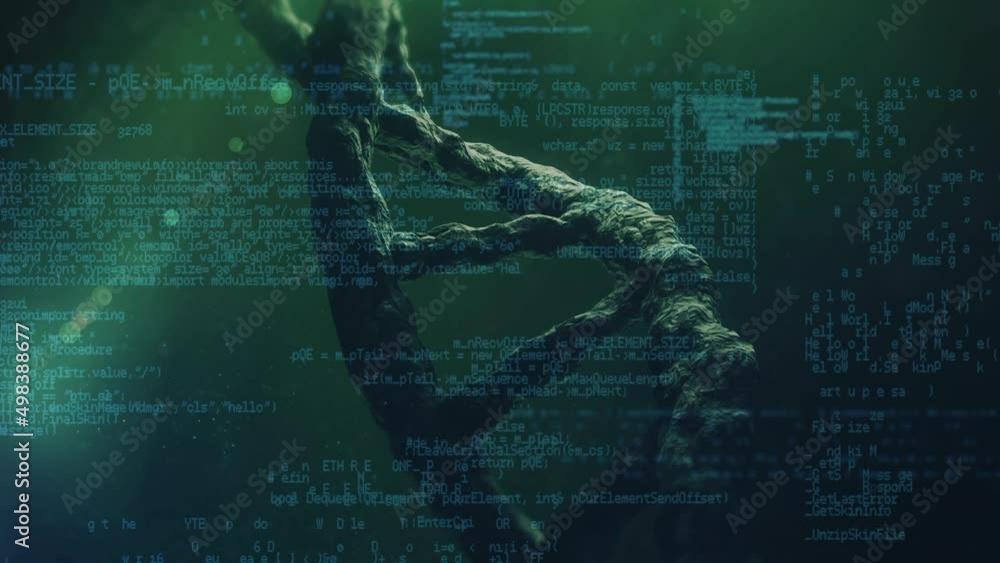 Poster animation of data processing over dna chains in green space