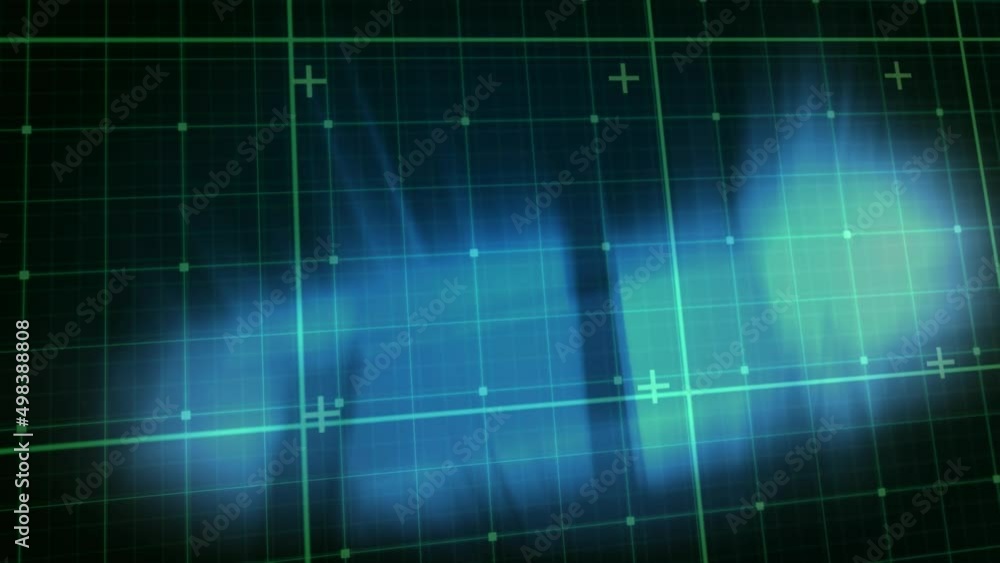 Poster animation of digital data processing over screens and grid background