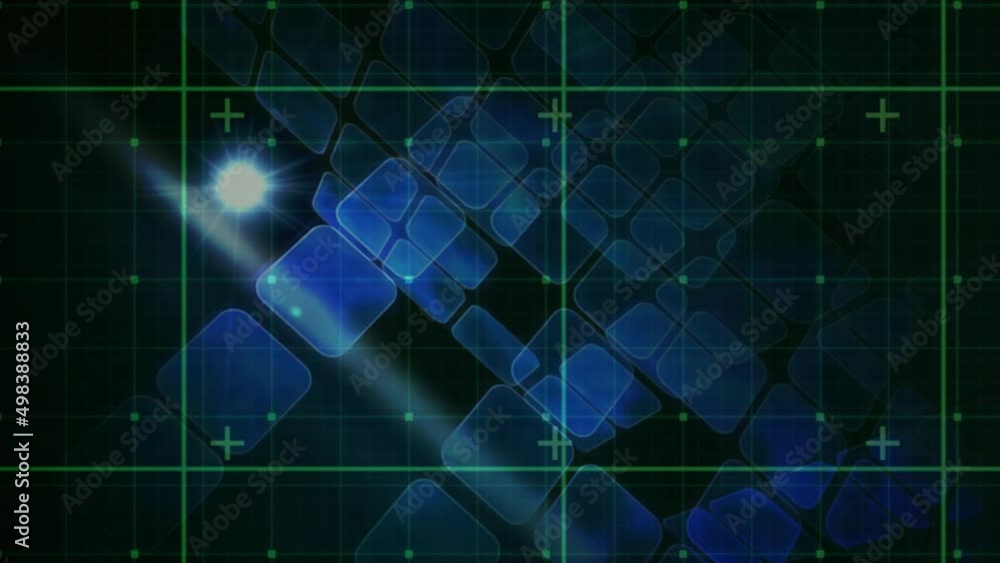 Poster animation of markers over screens and grid background