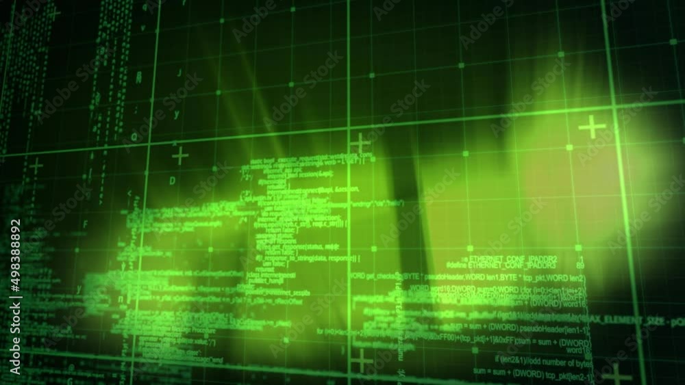 Poster animation of digital data processing over grid background