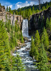 Large waterfall in the mountains