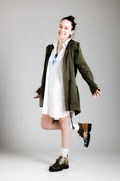 Full Body Shot Of A Fashionable Young Woman With Cool Clothes